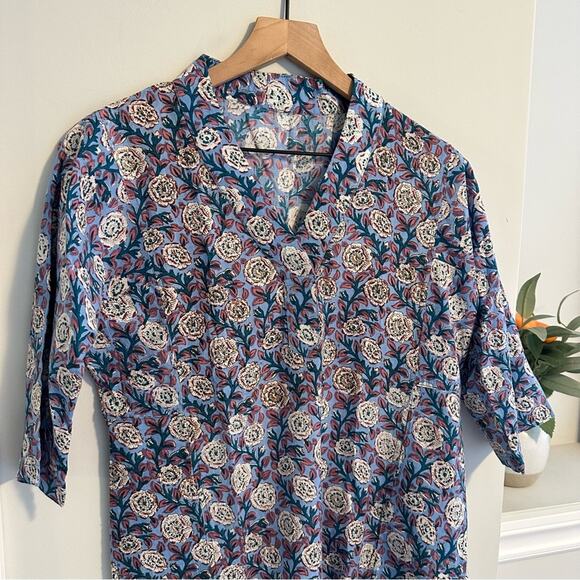 Handmade Blue Floral Cotton Blocked Printed Maxi Dress Small - Picture 7 of 9